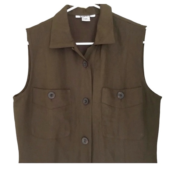 🇫🇷 NWOT Votre Nom Paris Olive Green Sleeveless Linen Blend Shirt Dress T3 M L - Picture 10 of 14